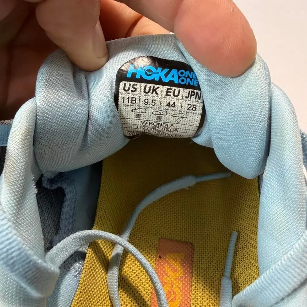 HOKA One One Bondi 8 Womens 11B Blue Yellow Running Shoes
